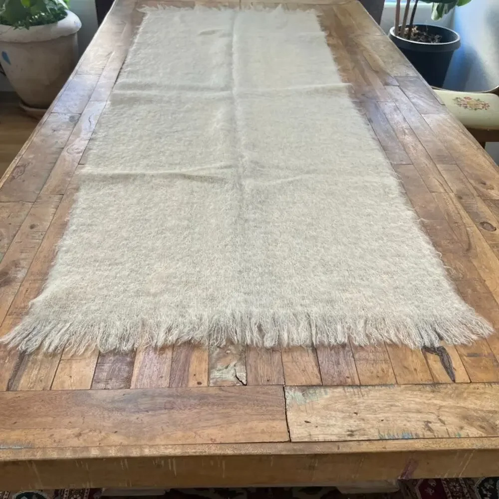 Vintage Handwoven Mohair Wool Fringed Scarf 25